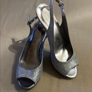 Nine West Shimmering Silver Slingback Heels
